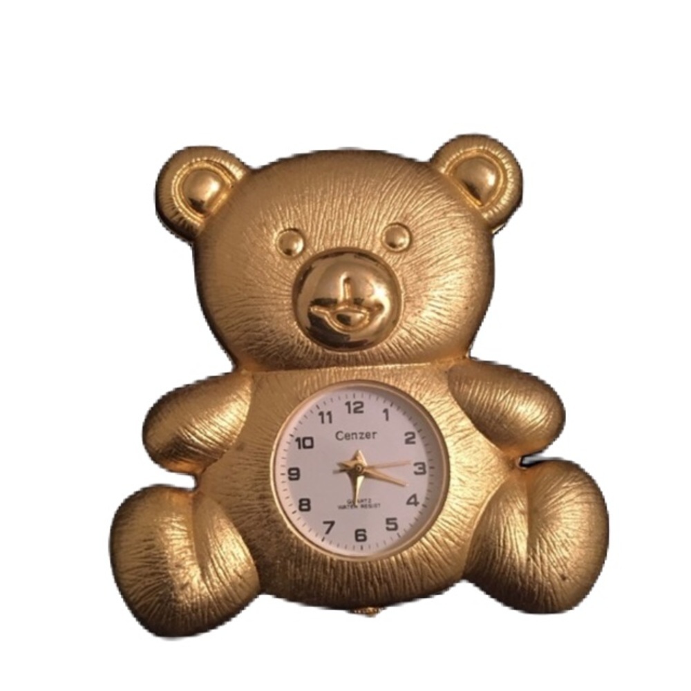 Vintage Miniature Gold Teddy Bear Desktop Clock